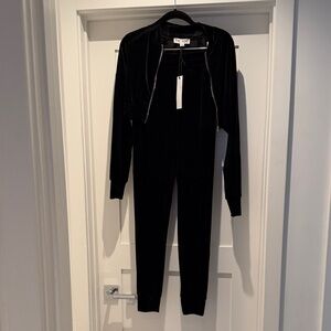 TIC TOC Women's Black Velvet Track Jumpsuit with Zip Front Crop Jacket